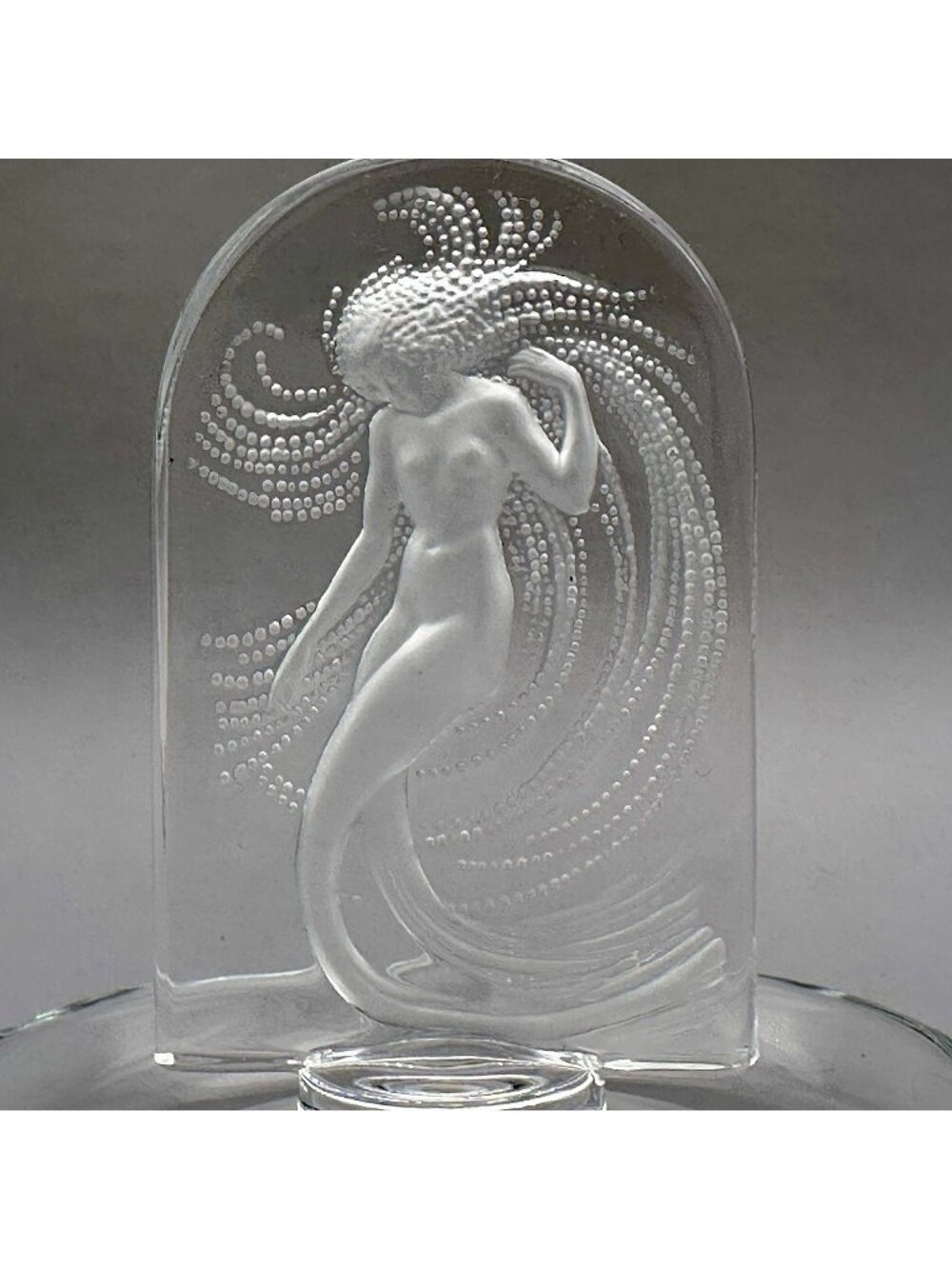 Water Nymph Tray Dish French Lalique Glass Naiade Round 4" Nude Mermaid Pin Ring
